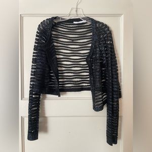 Black Lauren Vidal see through bolo length long sleeved sweater